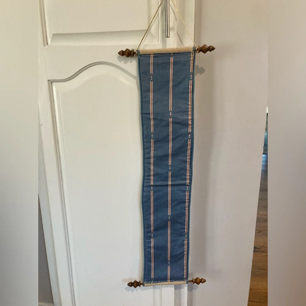 Vintage 29.5”x6” Handmade Needlepoint Bell Pull Birds & Flowers hanging Sign
